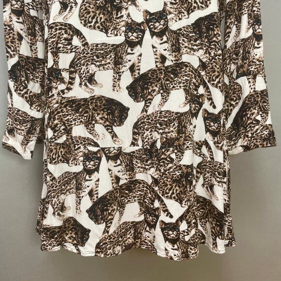 H&M Bengal Cat Dress Women Size 6 Animal Pattern A-Line Long Sleeves Viscose - Picture 9 of 16